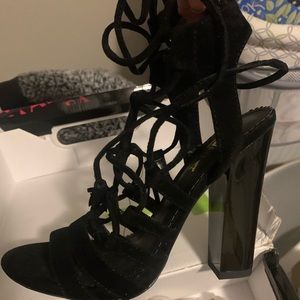 Black strappy tie up heel sandal
